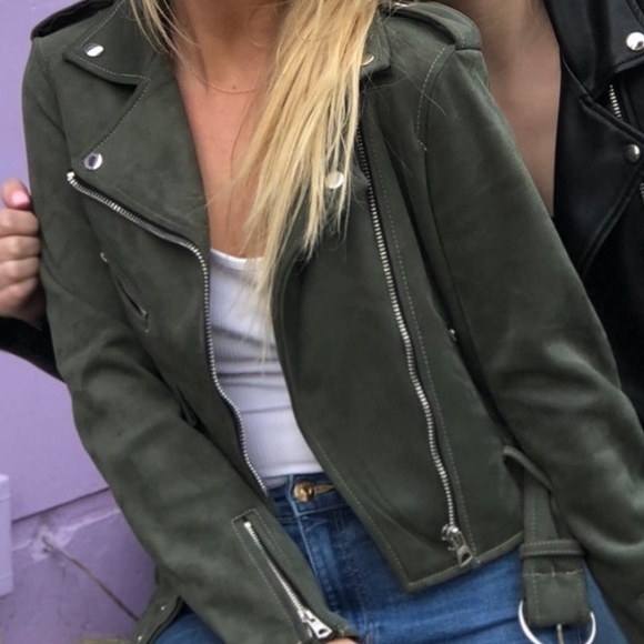 Bershka Jackets & Blazers - Bershka forest green suede cropped moto jacket